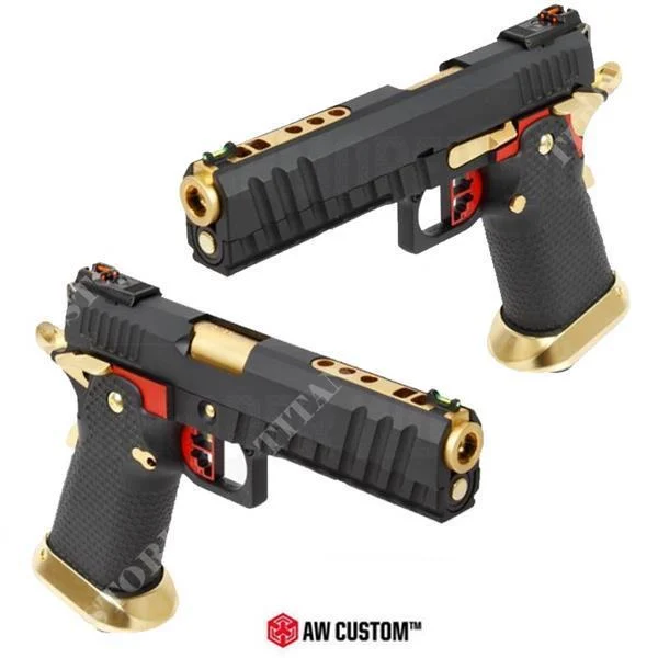 PISTOLA DE GAS HI-CAPA MARCO NEGRO COMPLETO Y BARRIL ORO GBB ARMORER WORKS (AW-HX2002)