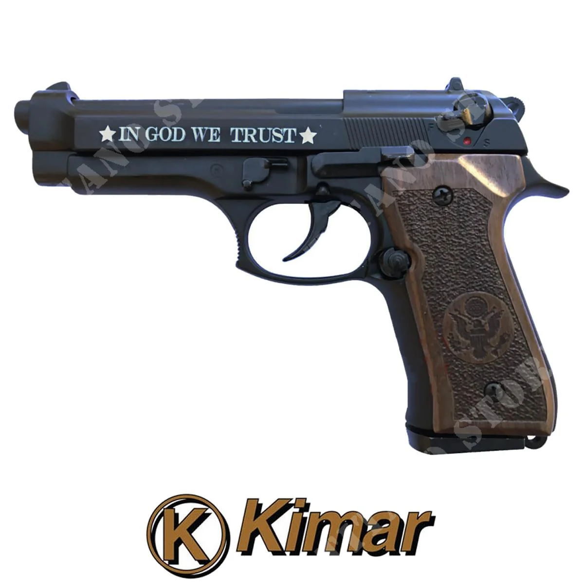 SALVE 92 "PISTOLA EN DIOS CONFIAMOS" PUÑA DE MADERA 8MM KIMAR (420.073)