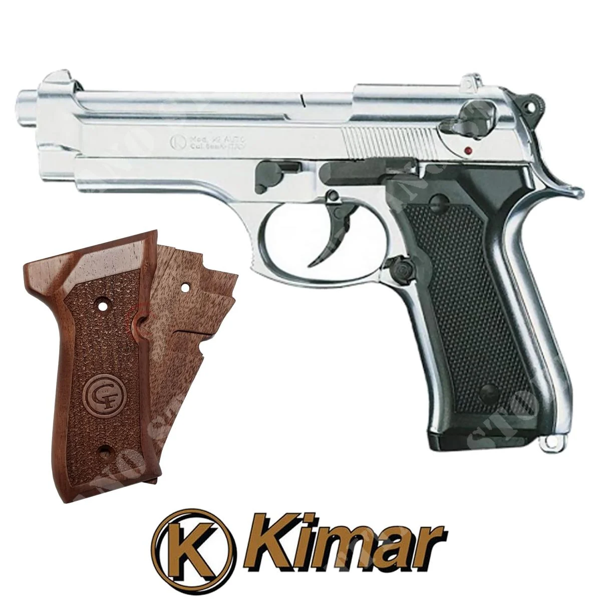 PISTOLA EN BLANCO CAL.9MM MOD.92 CROMO - KIT PUÑOS MADERA - KIMAR (160-110)