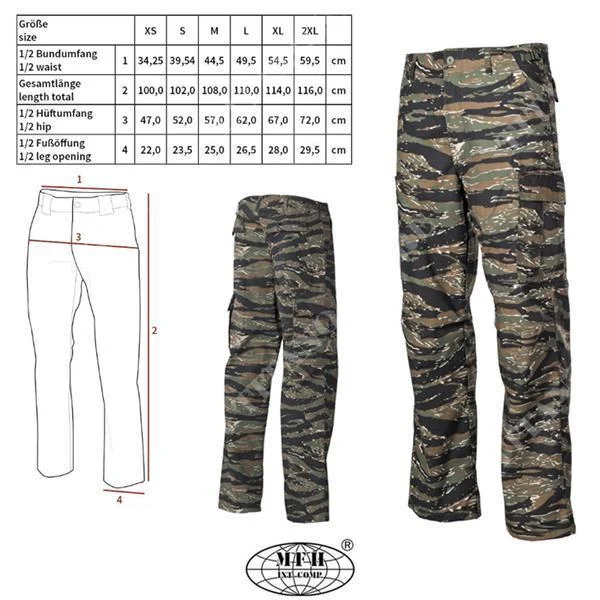 PANTALONES MFH CON RAYAS DE TIGRE DE VIETNAM DEL EJÉRCITO DE EE. UU. (01374C)