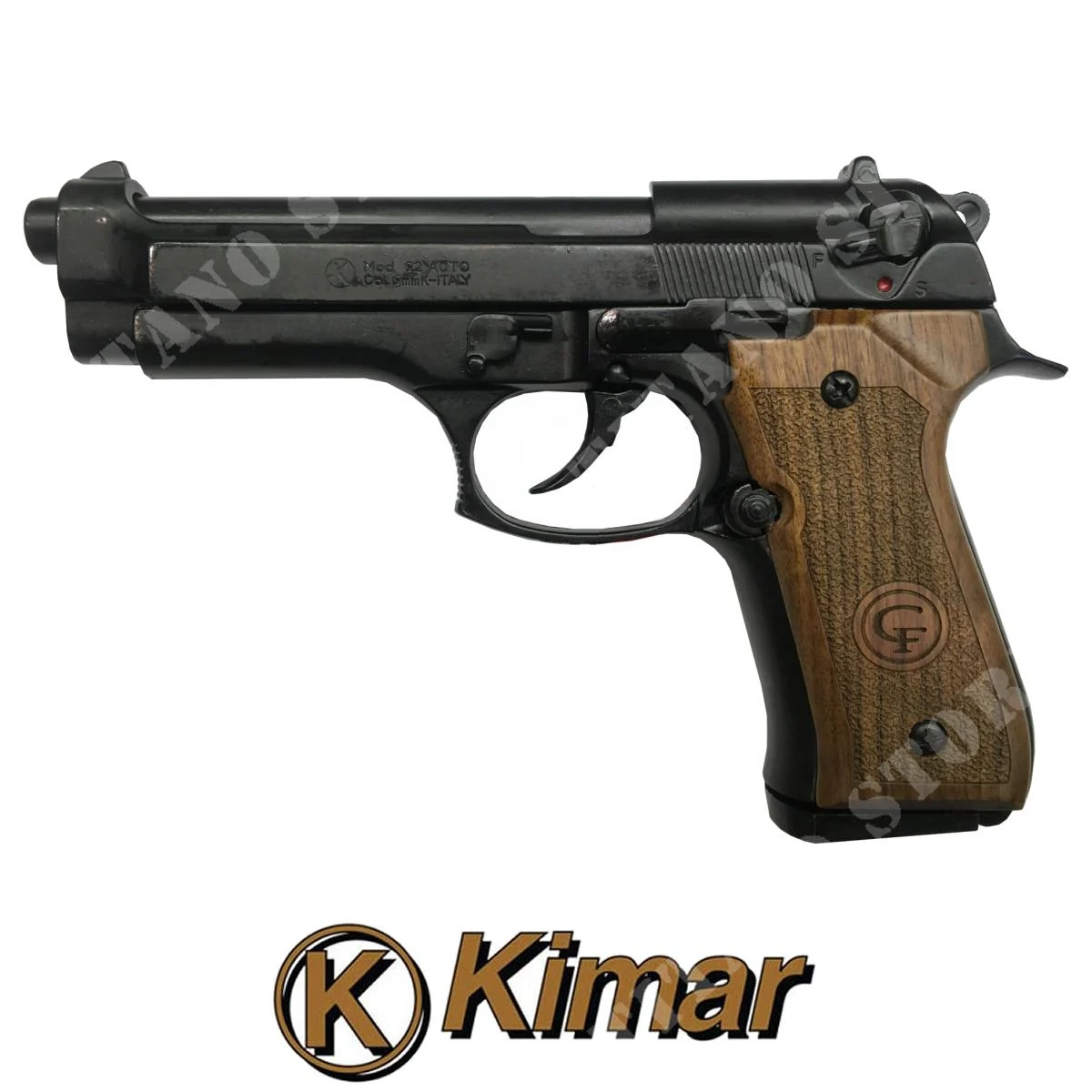 PISTOLA BLANCA CAL.9MM MOD.92 NEGRO CON PUÑOS MADERA - KIMAR (160-108)