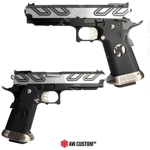 PISTOLA GAS HI-CAPA CUSTOM HX2301 CARRO PLATA MARCO NEGRO ARMORER WORKS (T55643)