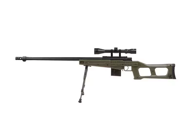 Fusil de airsoft fusil de francotirador MB4409D - con visor y bípode - verde oliva