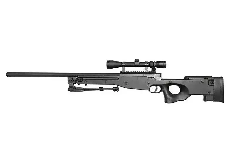 Fusil de airsoft rifle de francotirador Warrior I (con bípode y mira) - negro